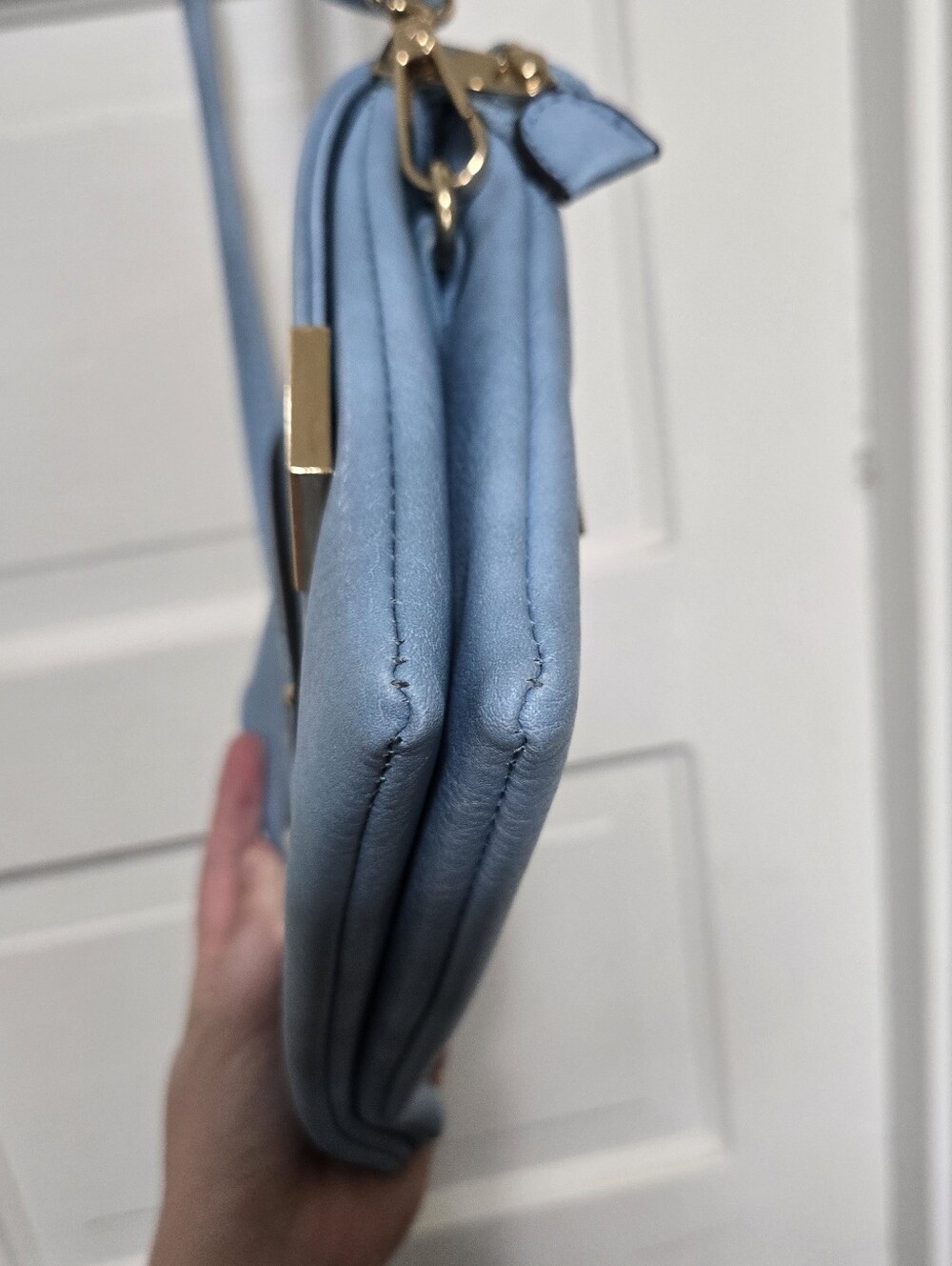 Light Blue Crossbody Bag with Polished Corner Accents And Vegan Leather - Picture 3 of 8
